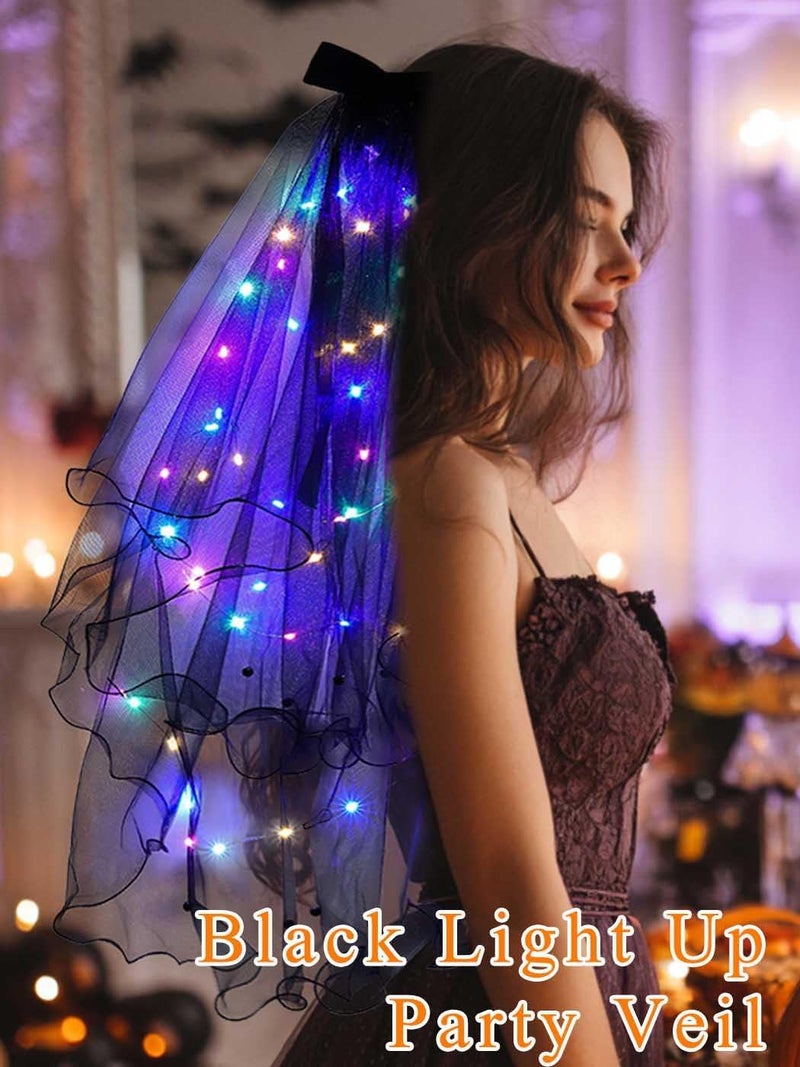 Foyte Light Up Wedding Bridal Veil 2 Tiers Bride Pearl Veils LED Bachelorette Bridal Hair Bow Short Tulle Hair Accessories - Image 2